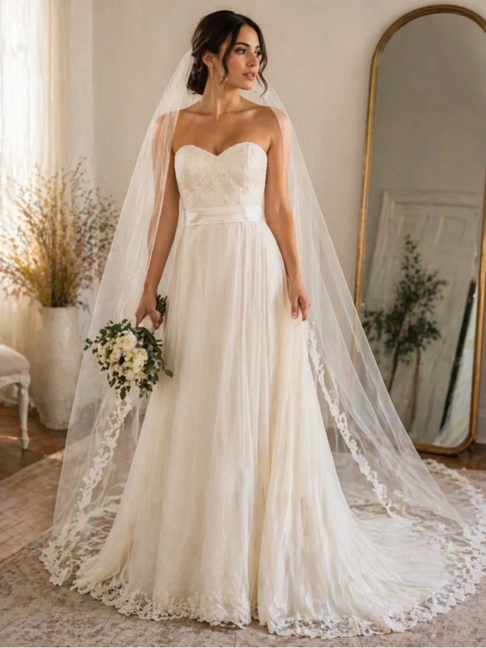 David's Bridal | Dresses | Davids Bridal Ivory Aline Wedding Dress  Strapless Train Veil Size 2 | Poshmark